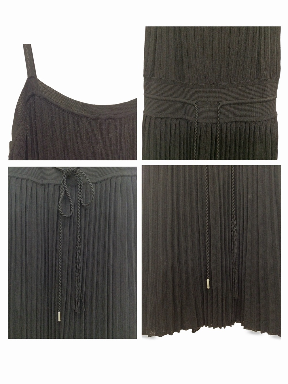 Gucci Black Silky Knit Pleated Drop Waist Strappy Midi Dress Tassel Tie Belt S - Picture 7 of 16